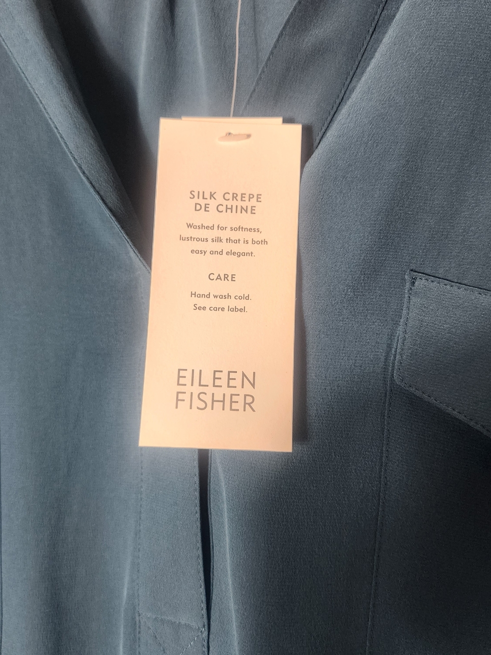 Eileen Fisher Teal Long-Sleeve Split-Neck Blouse - Picture 6 of 6